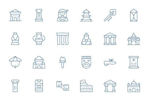 Heritage Digital Vector Pack containing 24 PIXEL Perfect Thin Line 128x128 .. Stock Illustration