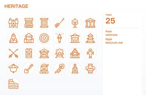 Heritage Digital Vector Pack containing 25 Pixel Optimized Regular Line 128.. Stock Illustration