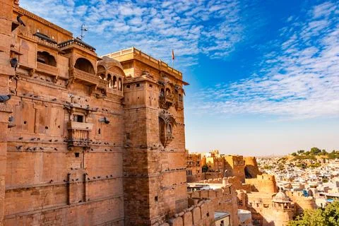 Heritage jaisalmer fort vintage architecture view from different angle at day Stock Photos