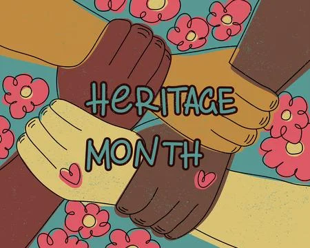 Heritage Month Unity Hands Diversity Social Equality Concept Green Pink Stock Illustration