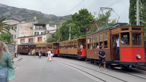 Heritage tramway connecting Sóller and Port de Sóller Stock Footage 346888913