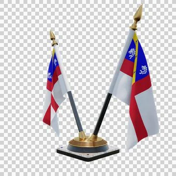 Herm 3d illustration flag on pole. Wood flagpole 库存插图
