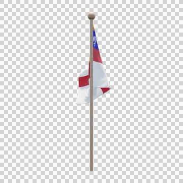 Herm 3d illustration flag on pole. Wood flagpole Stock Illustration