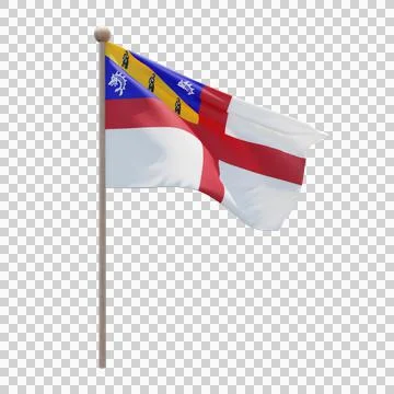 Herm 3d illustration flag on pole. Wood flagpole Stock Illustration