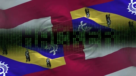 Herm flag - Waving flag on matrix binary code background Stock Footage 321420061