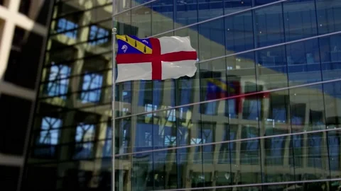 Herm Flag Waving On A Skyscraper Building Video stock 146133688
