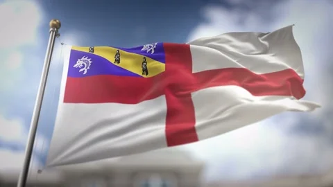 Herm Flag Waving Slow Motion 3D Rendering Blue Sky Background - Seamless Lo.. Stock Footage 75283066