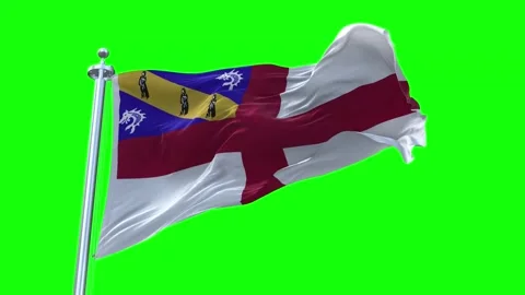 Herm Island Flag Waving in Loopable and Textured green screen background Stock Footage 296876738