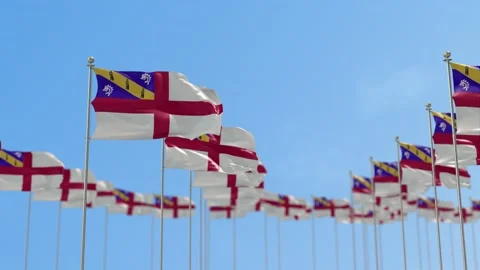 Herm Row Of Flags 3D Animation Stock Footage 148697065