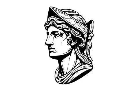 Hermes head hand drawn ink sketch. Engraved style vector illustration. Stock Illustration