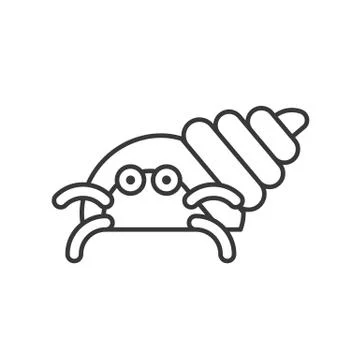 Hermit crab icon, set of ocean life, line design vector Stock Illustration