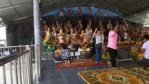 Hermit statues or eremite statue at Wat Bang Chak temple in Nonthaburi, Thailand Stock Footage 197355443
