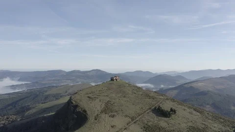 Hermitage in Kolitza mount in Balmaseda drone view 2 - ungraded Stock Footage 105897916