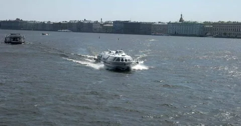 Hermitage, Winter Palace, Neva River, ships, Saint Petersburg Stock Footage 66023992