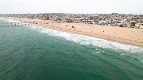 Hermosa Beach Pier and Sandy Shoreline, 4K Aerial Stock Footage 159628629