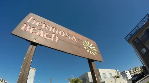 Hermosa Beach  Sign - low angle Stock Footage 102478320