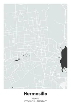 Hermosillo, Mexico - vector map of city in Gray, Black, White, BW colors Stockillustratie
