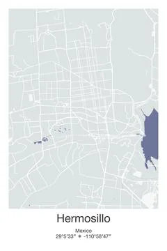 Hermosillo, Mexico - vector map of city in Gray, Blue, Green, White colors Stock-Illustration