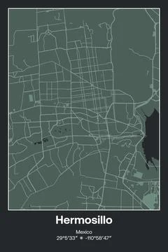 Hermosillo, Mexico - vector map of city in Dark gray, Gray, Green, gray-green co Stock Illustration