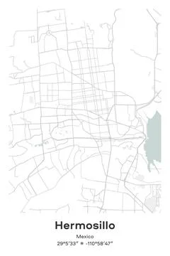 Hermosillo, Mexico - vector map of city in Pastel, Gray, White, Green colors Stock Illustration