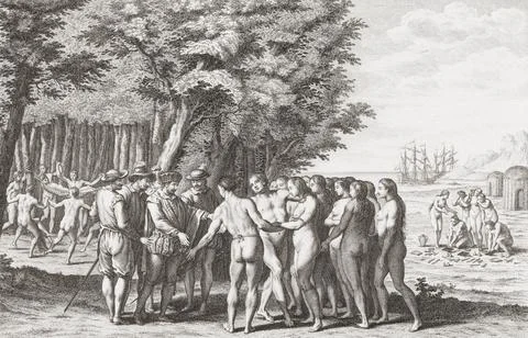 Hernan Cortez is given a group of 20 enslaved Nahua women.  Amongst them is La M Stock Illustration