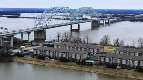 Hernando DeSoto Bridge from Memphis, TN over the Mississippi 4K Stock Footage 170774953