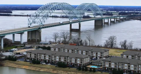 Hernando DeSoto Bridge view at Memphis, TN, over Mississippi River,exclusive 4K Stock Footage 171083377