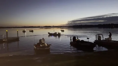 Hernando, Florida - July 25, 2020 Fishing boats at daybreak in Florida. 4K Stock Footage 316548408