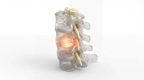 Herniated disc compresses nerve in spine, causing pain and discomfort visua.. Stock Illustration