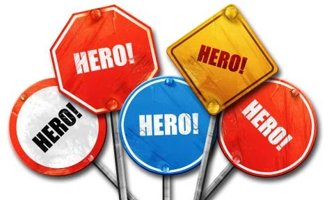 Hero!, 3D rendering, rough street sign collection Illustrazione stock