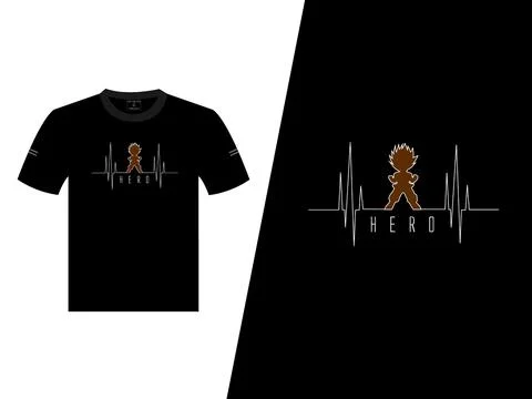 Hero Art Vector Black T-Shirt Design 스톡 일러스트