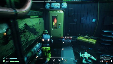 Hero attacking the boss monster enemy in the futuristic pc game mission Stock Footage 259172068