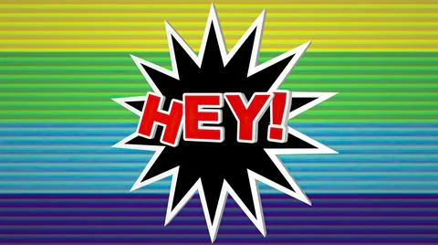 Hero comic pop art text against colorful background Stock Photos