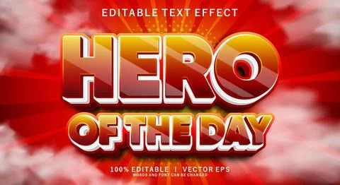 Hero of the day 3d vector text effect with modern style desig Stock Illustration