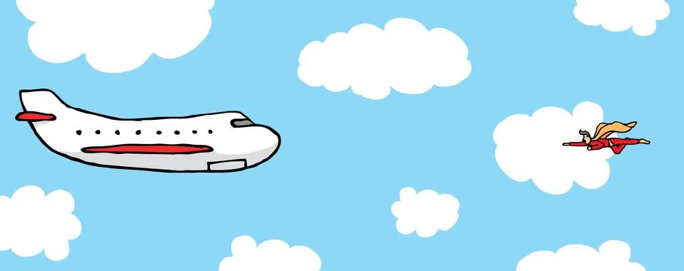 Hero facing a plane Stock Illustration