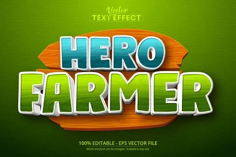 Hero farmer text, mobile game and cartoon style editable text effect Stock Illustration