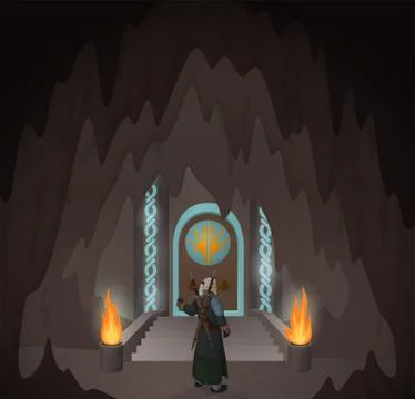 Hero in the mystic cave Stock Illustration