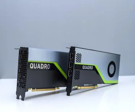 Hero object of two new GPU Nvidia Quadro RTX 4000 RTX 5000 video cards Stockfoto's