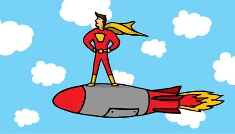 Hero riding a rocket Stock Illustration