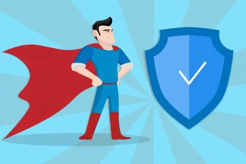 Hero Security on blue comic background Stock Illustration