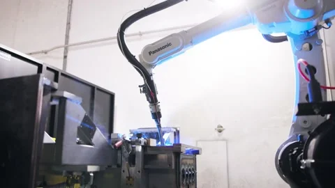 Hero shot of an automated welding machine doing a complex welding in a Stock Footage 231668685