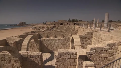 Herods Palace, Structural Remnants, Caesarea Maritima, Israel Stock Footage 321976157