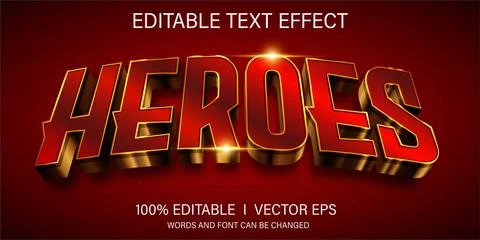 Heroes 3d vector text effect with modern style design Stock Illustration
