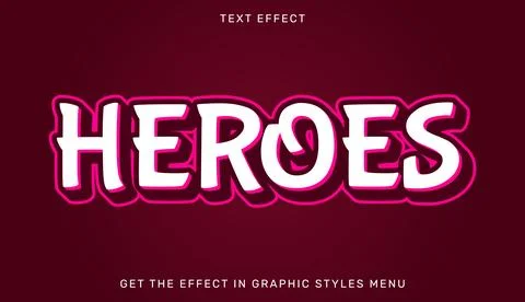 Heroes editable text effect with 3d style Stock Illustration