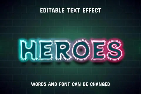 Heroes neon text effect Stock Illustration