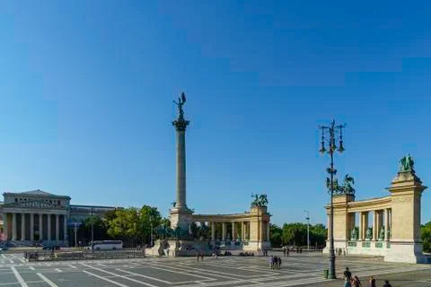 Heroes Square with Millenium Memorial in Budapest, Hungary. Stock Photos