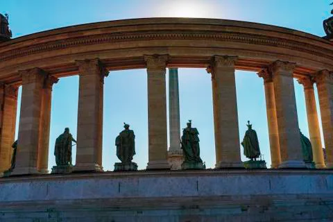 Heroes Square with Millenium Memorial in Budapest, Hungary. Stock Photos