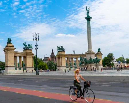 Heroes Square with Millenium Memorial in Budapest, Hungary. Stock Photos