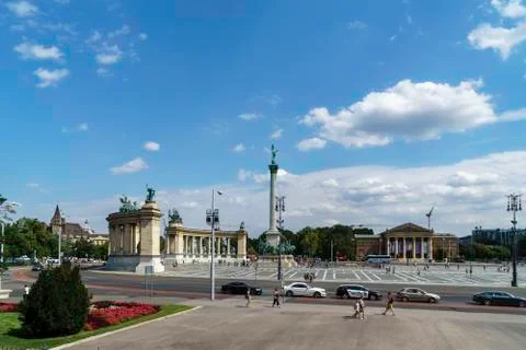Heroes Square with Millenium Memorial in Budapest, Hungary. Stock Photos