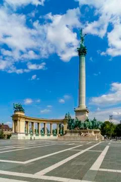 Heroes Square with Millenium Memorial in Budapest, Hungary. Stock Photos